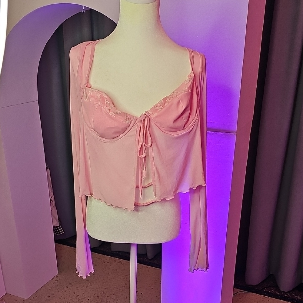 Pink Lace Trim Crop Top
